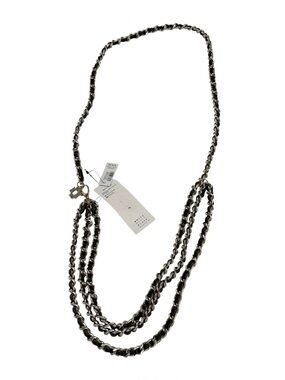 White House Black Market multi strand Black Leather silver chain link necklace